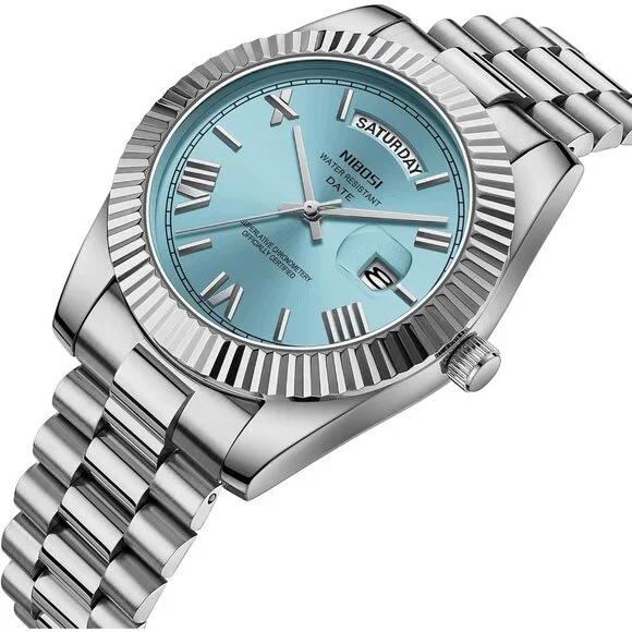 Men's Silver Cyan Stainless Steel Analog Classic Design Stylish Wrist Watch - Picture 2 of 6